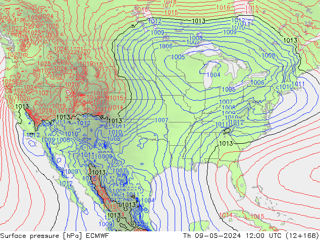 pressão do solo ECMWF Qui 09.05.2024 12 UTC