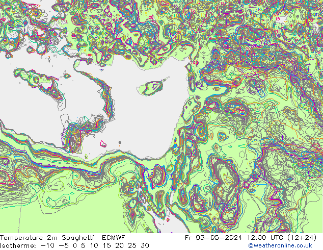 Temperature 2m Spaghetti ECMWF Pá 03.05.2024 12 UTC