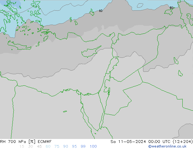 Humedad rel. 700hPa ECMWF sáb 11.05.2024 00 UTC