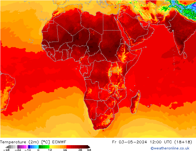 Temperatura (2m) ECMWF Sex 03.05.2024 12 UTC
