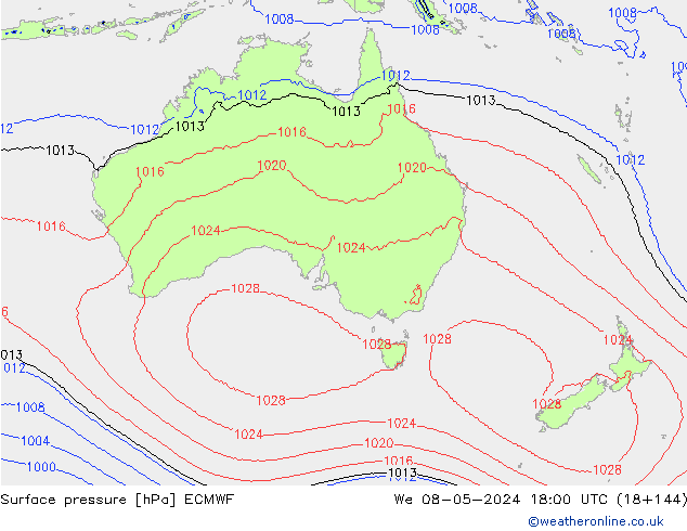 Surface pressure ECMWF We 08.05.2024 18 UTC