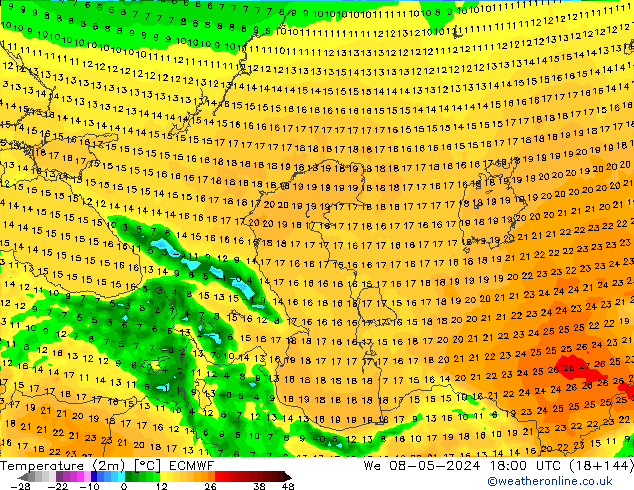 Temperatura (2m) ECMWF mer 08.05.2024 18 UTC