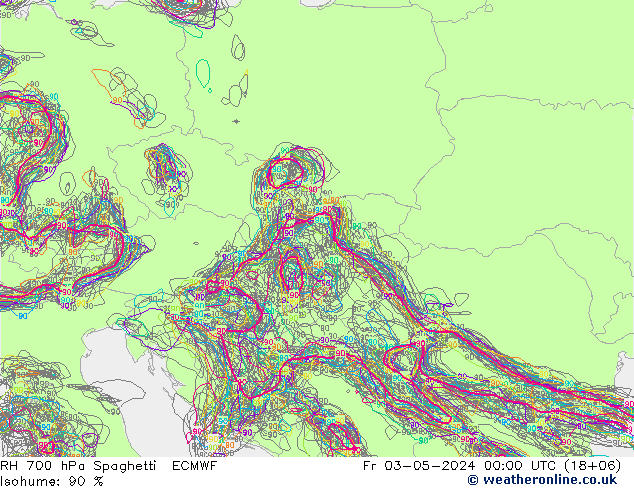 RH 700 hPa Spaghetti ECMWF Fr 03.05.2024 00 UTC