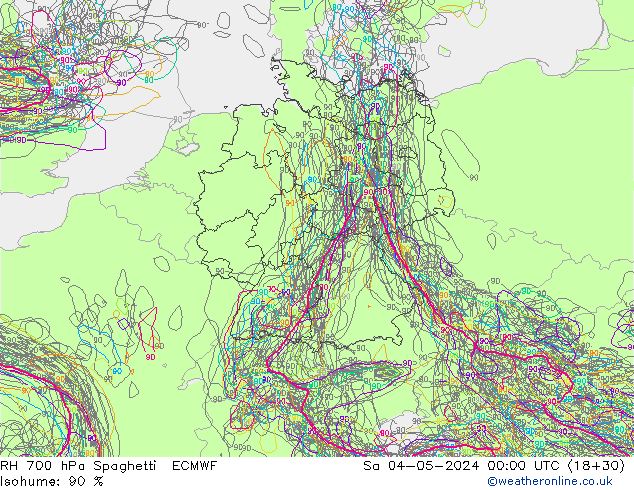 Humidité rel. 700 hPa Spaghetti ECMWF sam 04.05.2024 00 UTC
