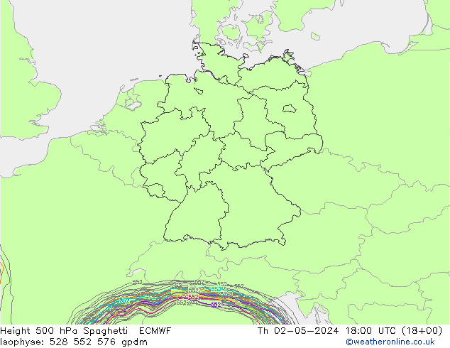 Geop. 500 hPa Spaghetti ECMWF jue 02.05.2024 18 UTC