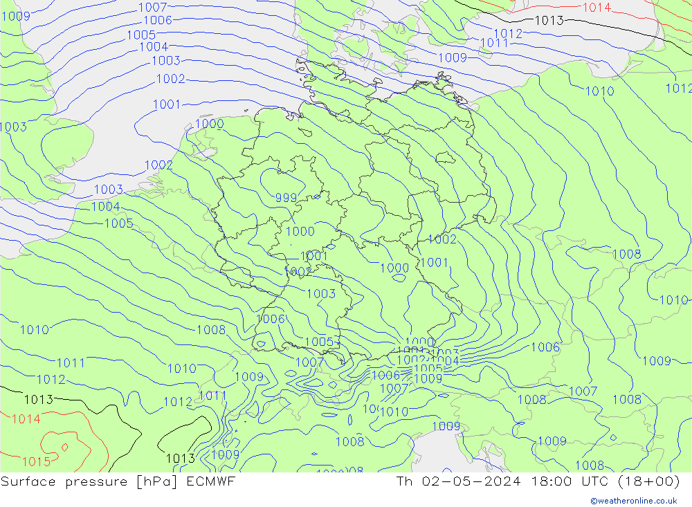 Presión superficial ECMWF jue 02.05.2024 18 UTC