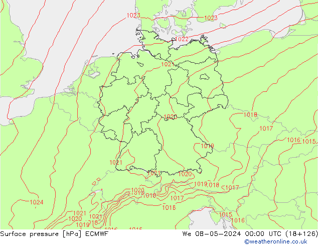 Surface pressure ECMWF We 08.05.2024 00 UTC