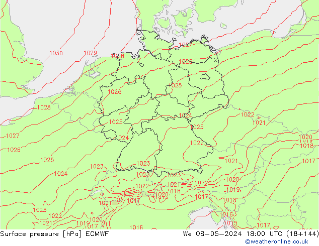 Bodendruck ECMWF Mi 08.05.2024 18 UTC