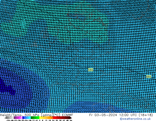 Height/Temp. 500 hPa ECMWF pt. 03.05.2024 12 UTC