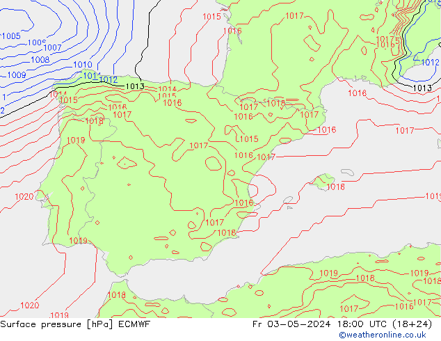 Atmosférický tlak ECMWF Pá 03.05.2024 18 UTC