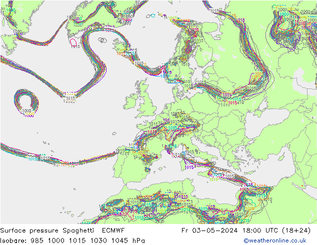 pression de l'air Spaghetti ECMWF ven 03.05.2024 18 UTC