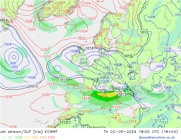 Corrente a getto ECMWF gio 02.05.2024 18 UTC