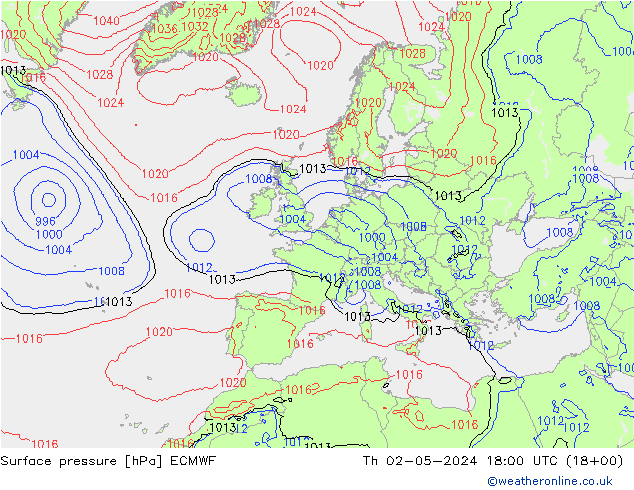 Pressione al suolo ECMWF gio 02.05.2024 18 UTC
