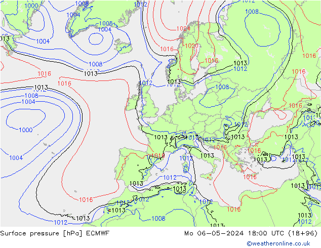 pressão do solo ECMWF Seg 06.05.2024 18 UTC