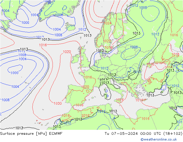 Bodendruck ECMWF Di 07.05.2024 00 UTC