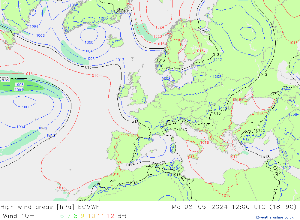 High wind areas ECMWF lun 06.05.2024 12 UTC