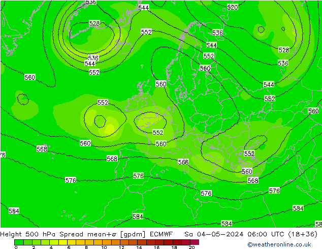 Height 500 hPa Spread ECMWF Sa 04.05.2024 06 UTC