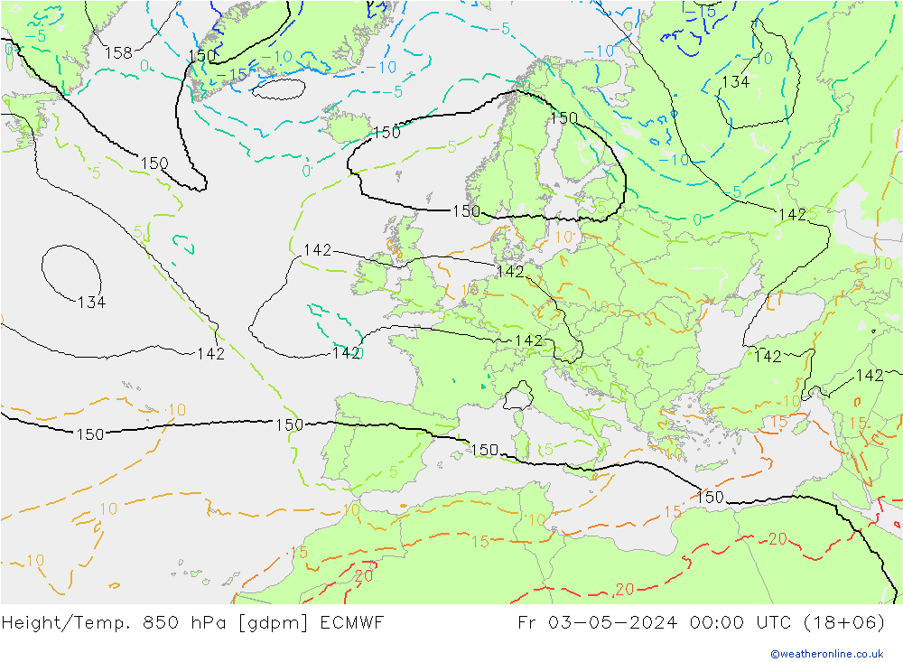 Height/Temp. 850 hPa ECMWF ven 03.05.2024 00 UTC