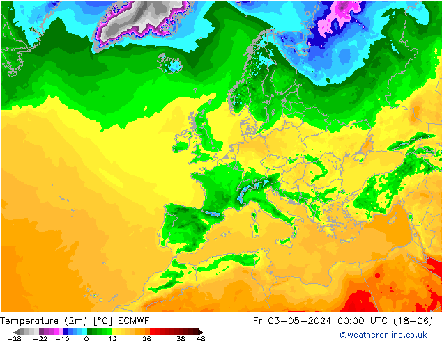 Temperature (2m) ECMWF Fr 03.05.2024 00 UTC