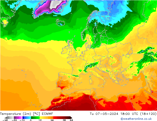 Temperature (2m) ECMWF Út 07.05.2024 18 UTC