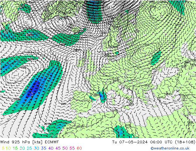 Wind 925 hPa ECMWF Tu 07.05.2024 06 UTC