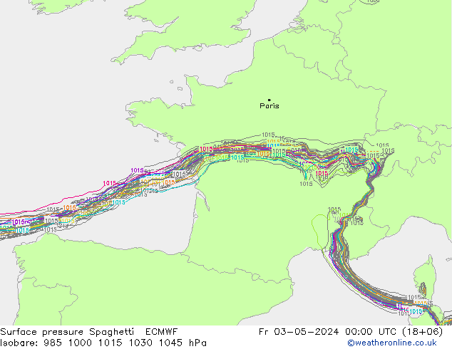 Atmosférický tlak Spaghetti ECMWF Pá 03.05.2024 00 UTC