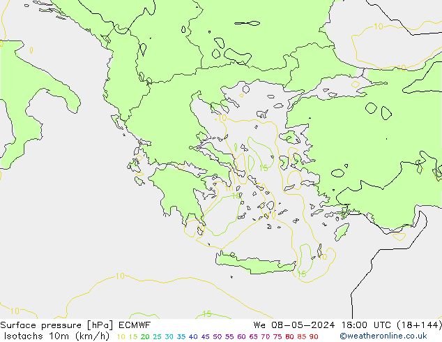 Isotachs (kph) ECMWF We 08.05.2024 18 UTC