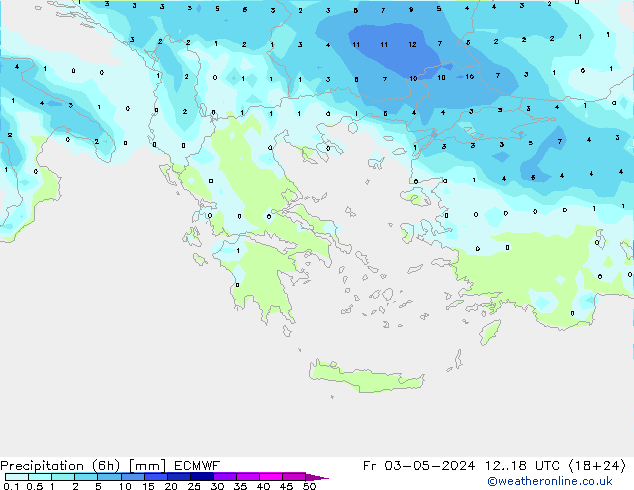 Precipitation (6h) ECMWF Fr 03.05.2024 18 UTC