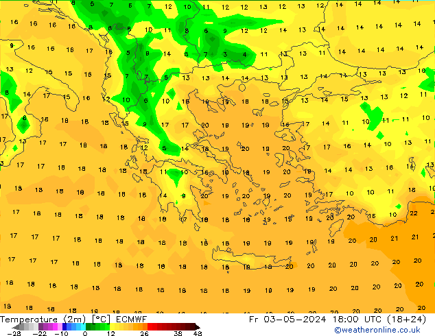 Sıcaklık Haritası (2m) ECMWF Cu 03.05.2024 18 UTC