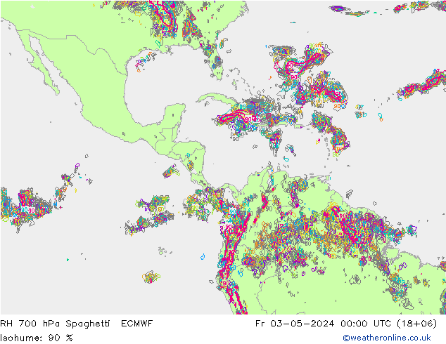 RH 700 hPa Spaghetti ECMWF Pá 03.05.2024 00 UTC