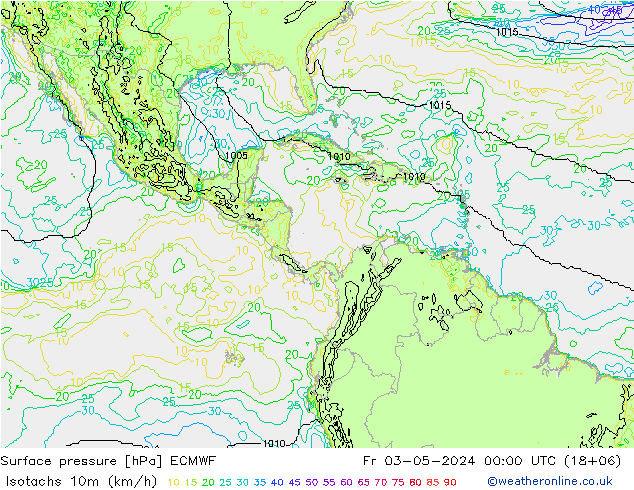 Isotachs (kph) ECMWF Sex 03.05.2024 00 UTC