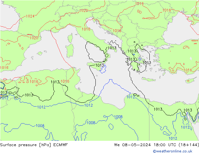 pressão do solo ECMWF Qua 08.05.2024 18 UTC