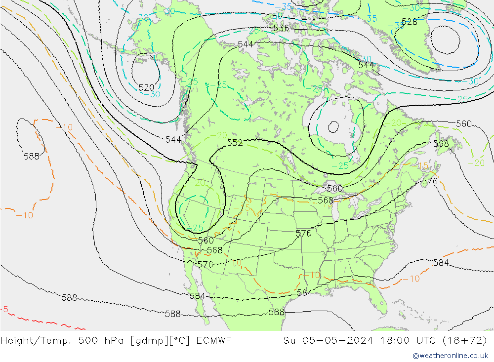 Hoogte/Temp. 500 hPa ECMWF zo 05.05.2024 18 UTC