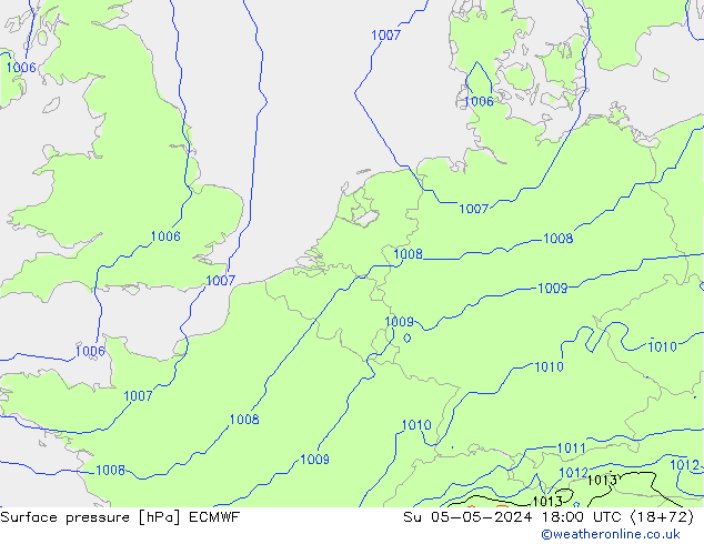 Atmosférický tlak ECMWF Ne 05.05.2024 18 UTC