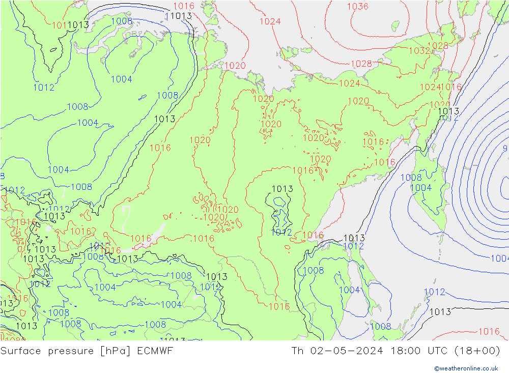 Luchtdruk (Grond) ECMWF do 02.05.2024 18 UTC
