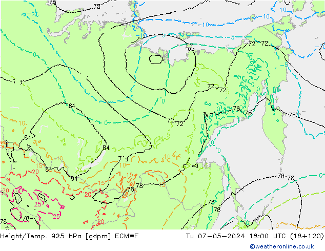 Yükseklik/Sıc. 925 hPa ECMWF Sa 07.05.2024 18 UTC