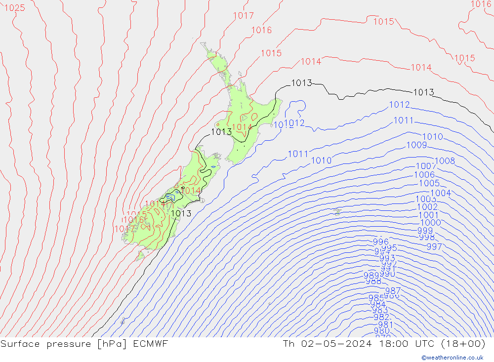 Presión superficial ECMWF jue 02.05.2024 18 UTC