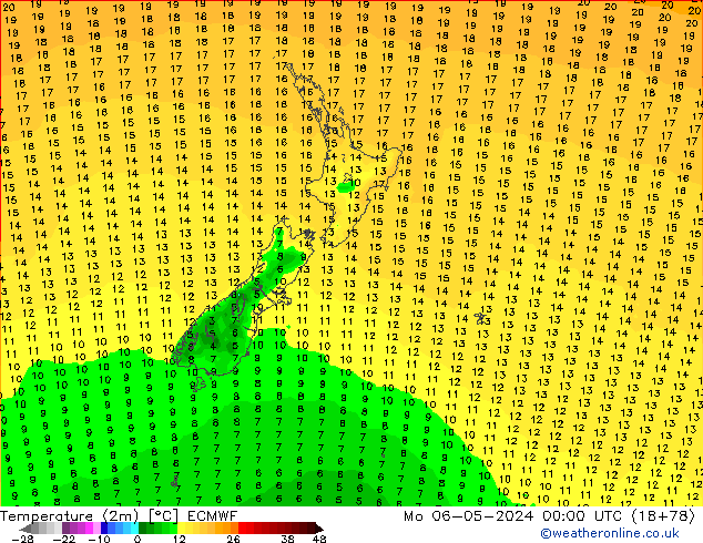 карта температуры ECMWF пн 06.05.2024 00 UTC