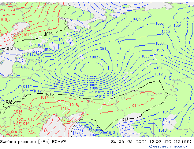 Presión superficial ECMWF dom 05.05.2024 12 UTC