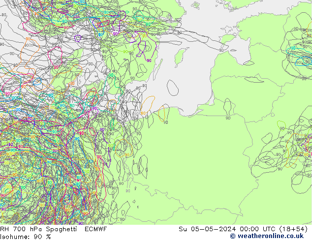 Humidité rel. 700 hPa Spaghetti ECMWF dim 05.05.2024 00 UTC