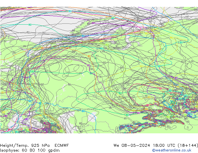 Height/Temp. 925 hPa ECMWF We 08.05.2024 18 UTC