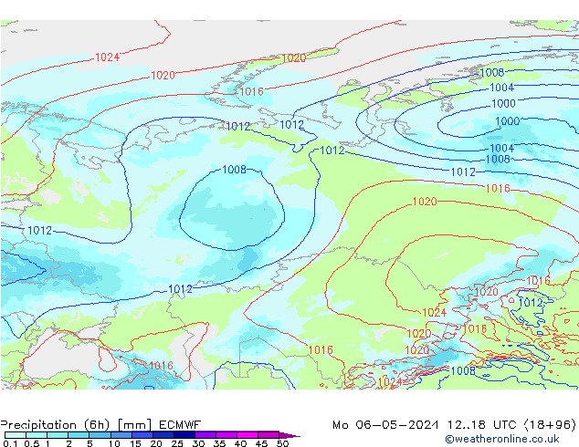 Precipitation (6h) ECMWF Mo 06.05.2024 18 UTC