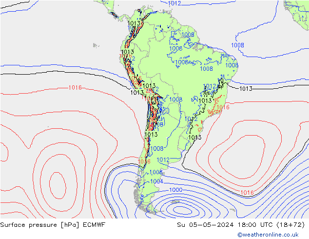 Atmosférický tlak ECMWF Ne 05.05.2024 18 UTC