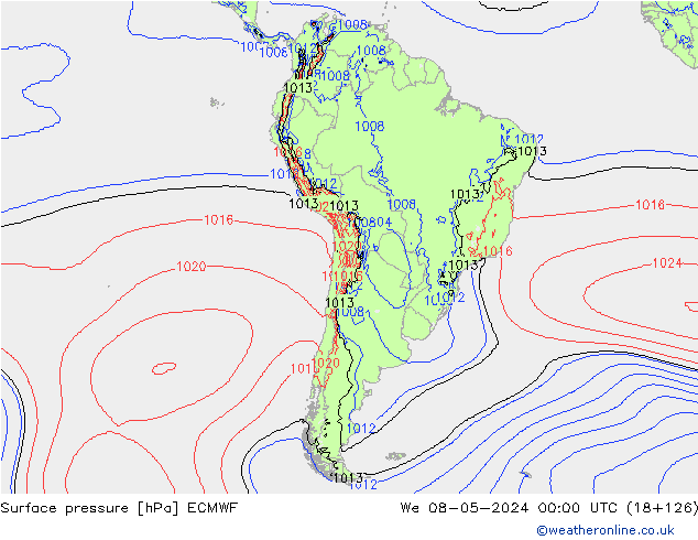 Surface pressure ECMWF We 08.05.2024 00 UTC