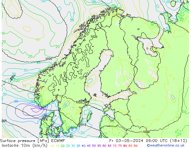 Isotachen (km/h) ECMWF Fr 03.05.2024 06 UTC