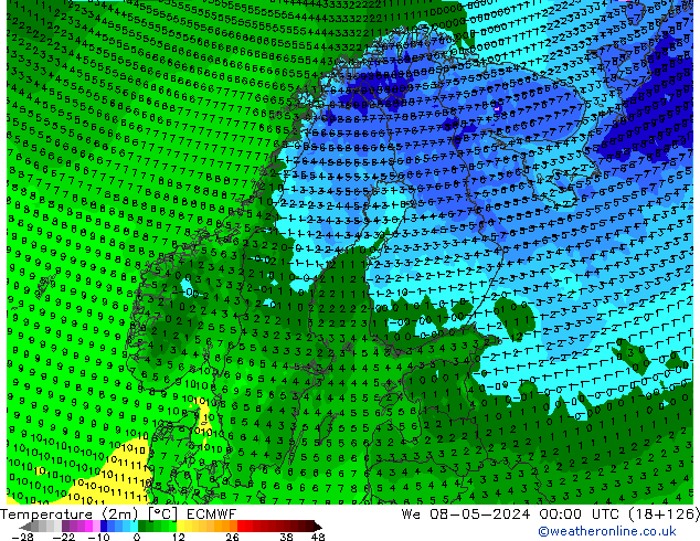 Temperature (2m) ECMWF We 08.05.2024 00 UTC