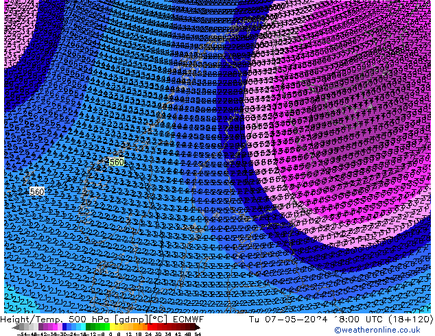 Yükseklik/Sıc. 500 hPa ECMWF Sa 07.05.2024 18 UTC