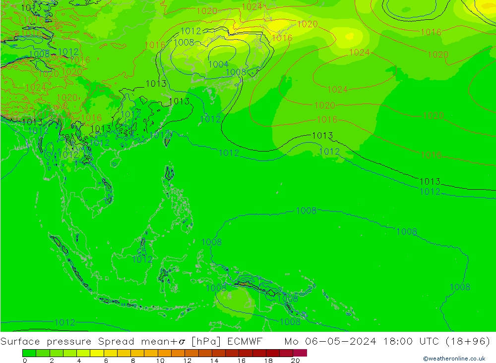 Atmosférický tlak Spread ECMWF Po 06.05.2024 18 UTC