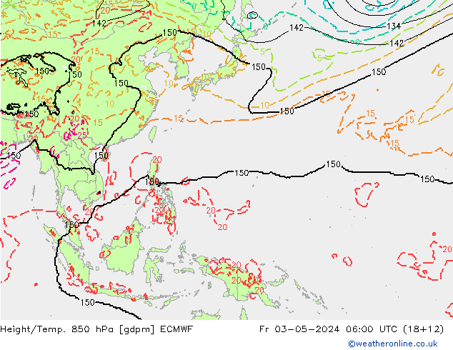 Géop./Temp. 850 hPa ECMWF ven 03.05.2024 06 UTC