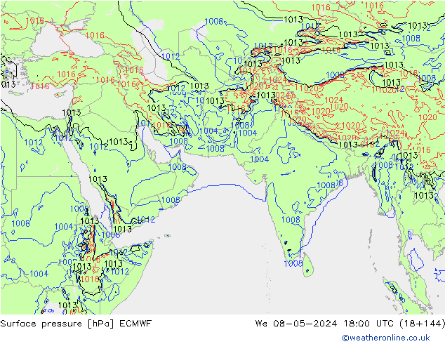 Surface pressure ECMWF We 08.05.2024 18 UTC